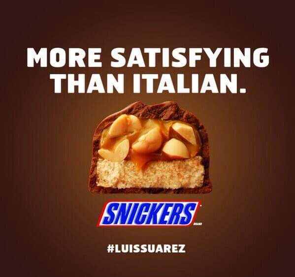 Snickers - Suarez gryzący przeciwnika. Real time marketing. 