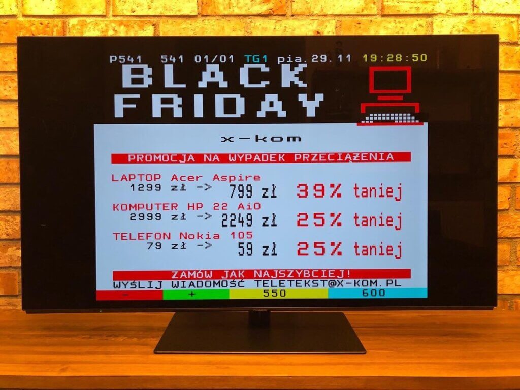 Reklama x-komu w telegazecie, promocje na black friday