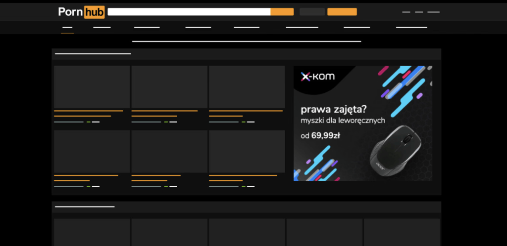 Kreacja x-komu z hasłem „prawa zajęta?” i ofertą myszek dla leworęcznych.