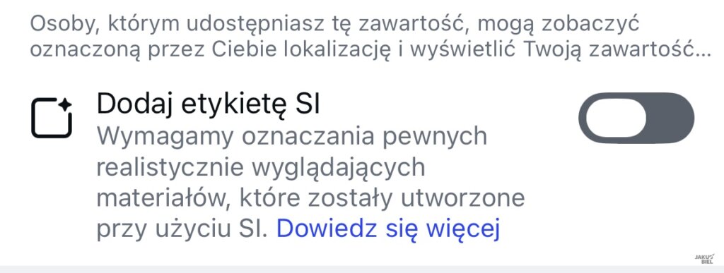 oznacz treść zrobioną przez AI - Instagram